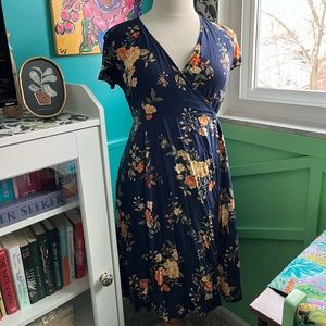 Old navy midi wrap dress blue and orange floral